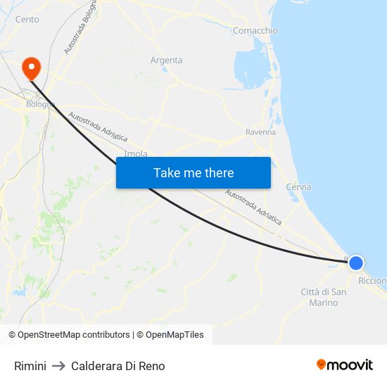 Rimini to Calderara Di Reno map