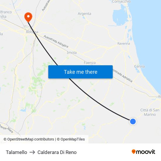 Talamello to Calderara Di Reno map