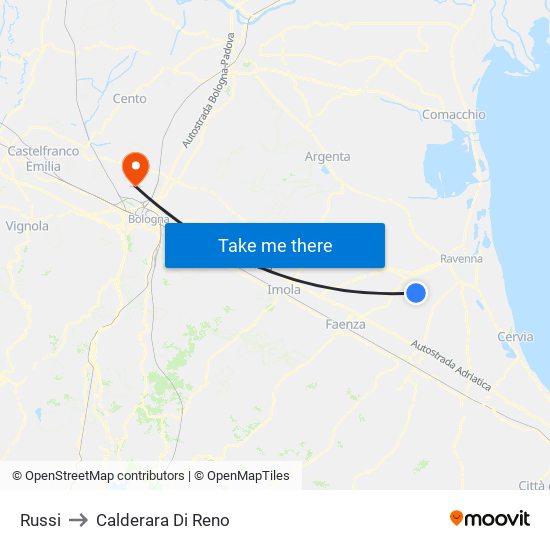Russi to Calderara Di Reno map