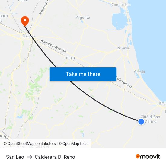 San Leo to Calderara Di Reno map