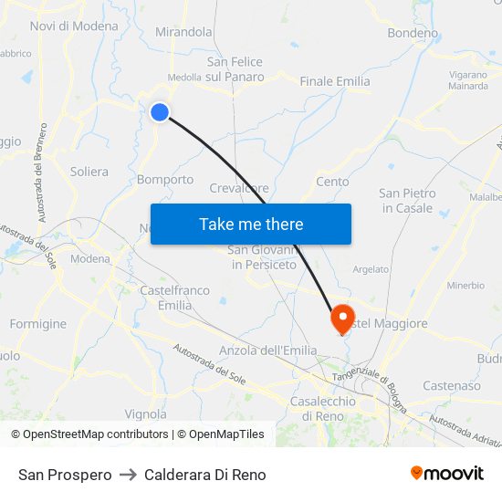 San Prospero to Calderara Di Reno map