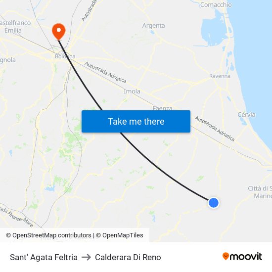 Sant' Agata Feltria to Calderara Di Reno map