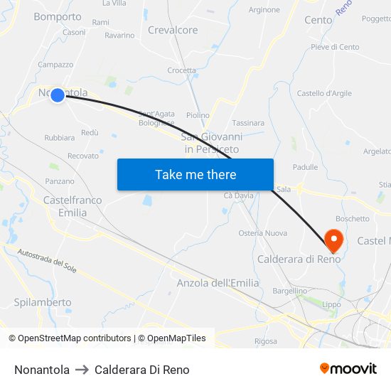 Nonantola to Calderara Di Reno map