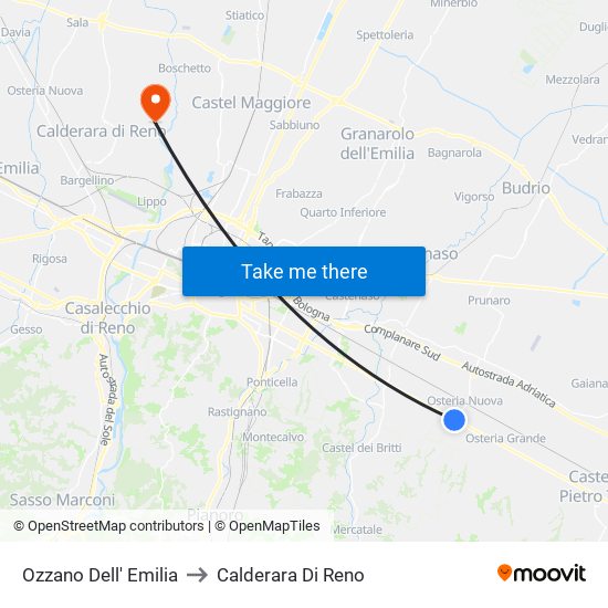 Ozzano Dell' Emilia to Calderara Di Reno map