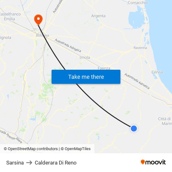 Sarsina to Calderara Di Reno map