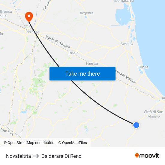 Novafeltria to Calderara Di Reno map