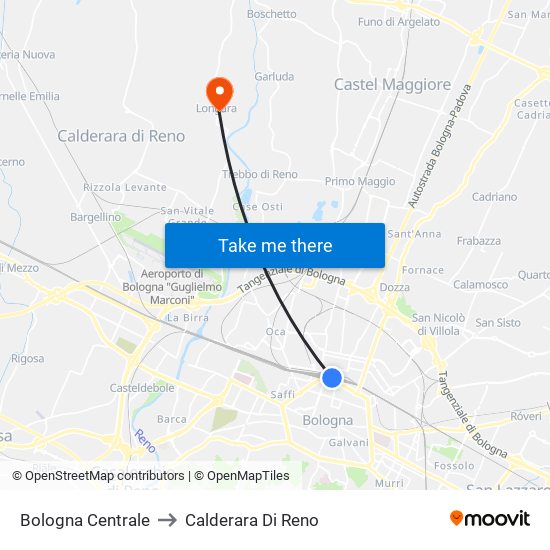 Bologna Centrale to Calderara Di Reno map