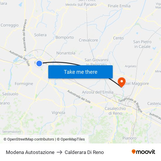 Modena  Autostazione to Calderara Di Reno map