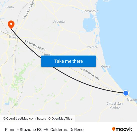 Rimini - Stazione FS to Calderara Di Reno map