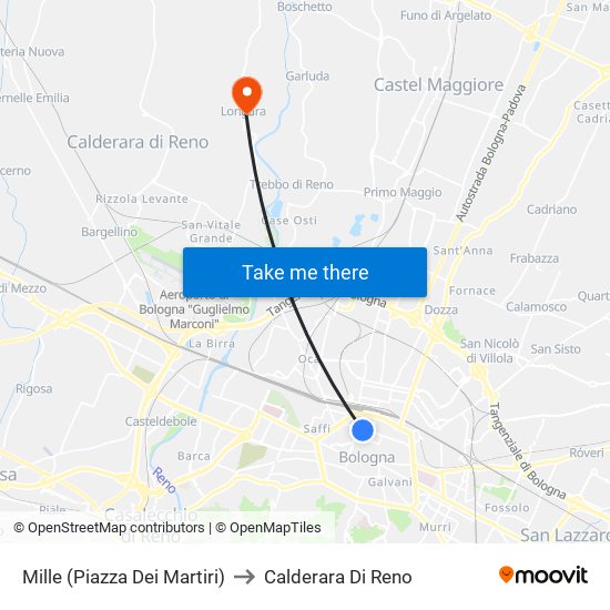 Mille (Piazza Dei Martiri) to Calderara Di Reno map