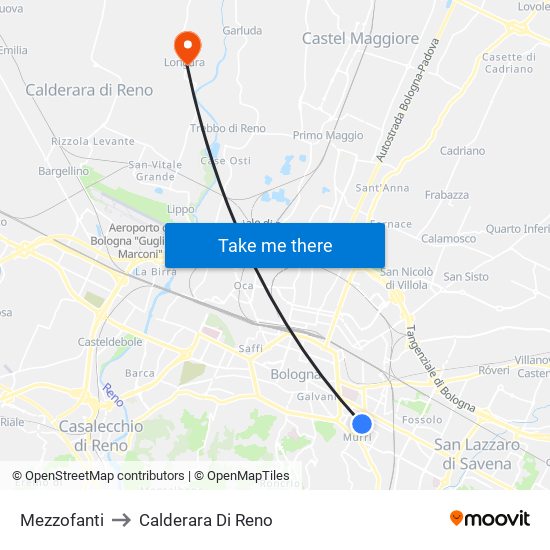 Mezzofanti to Calderara Di Reno map
