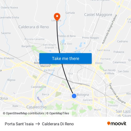 Porta Sant`Isaia to Calderara Di Reno map