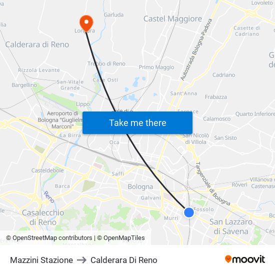 Mazzini Stazione to Calderara Di Reno map