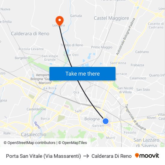 Porta San Vitale (Via Massarenti) to Calderara Di Reno map