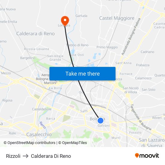 Rizzoli to Calderara Di Reno map
