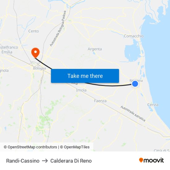 Randi-Cassino to Calderara Di Reno map