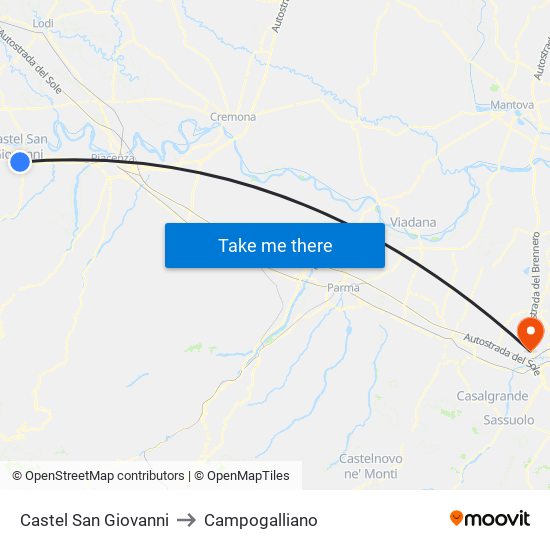 Castel San Giovanni to Campogalliano map