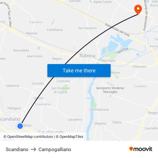 Scandiano to Campogalliano map