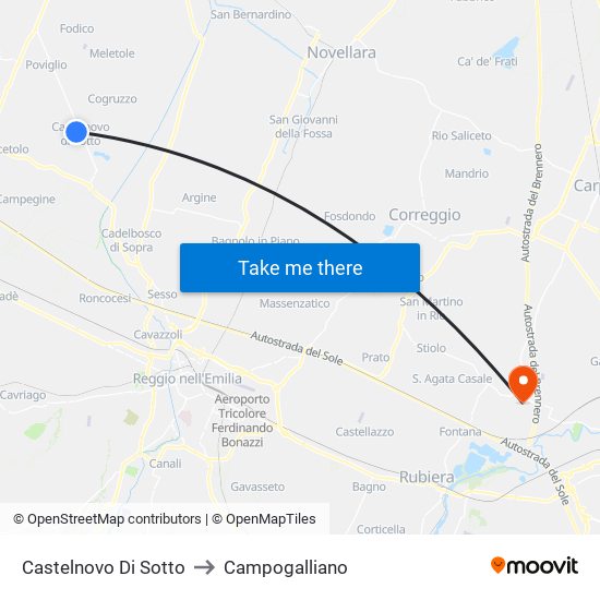 Castelnovo Di Sotto to Campogalliano map