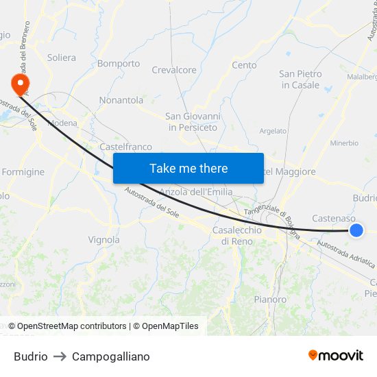 Budrio to Campogalliano map