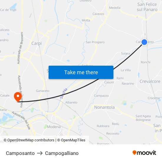 Camposanto to Campogalliano map