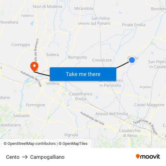 Cento to Campogalliano map