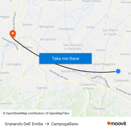 Granarolo Dell' Emilia to Campogalliano map
