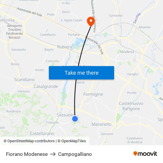 Fiorano Modenese to Campogalliano map