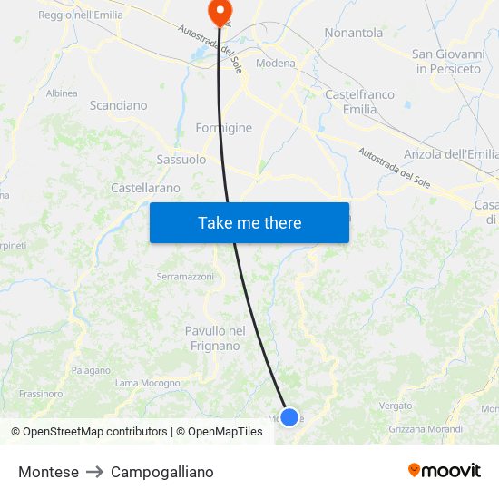 Montese to Campogalliano map