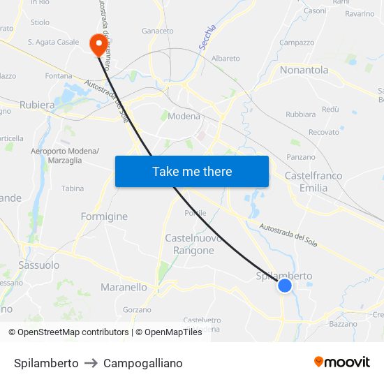 Spilamberto to Campogalliano map