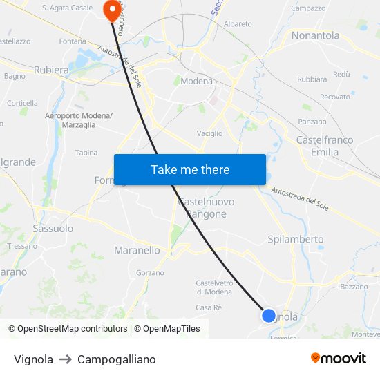 Vignola to Campogalliano map