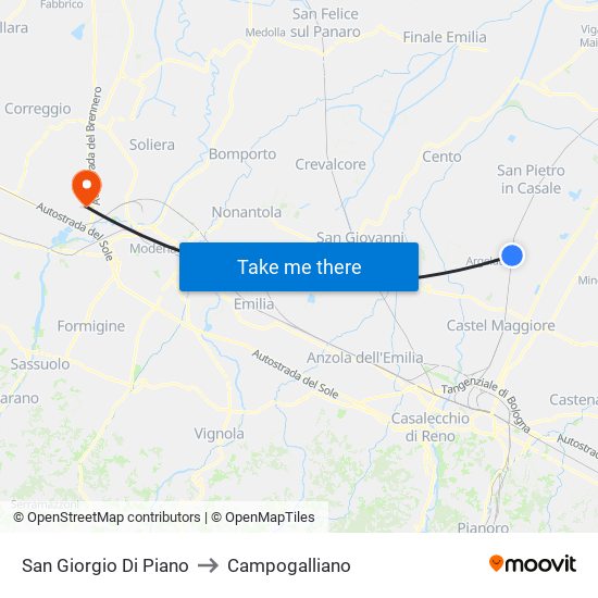 San Giorgio Di Piano to Campogalliano map