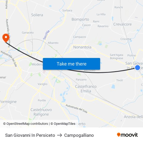San Giovanni In Persiceto to Campogalliano map