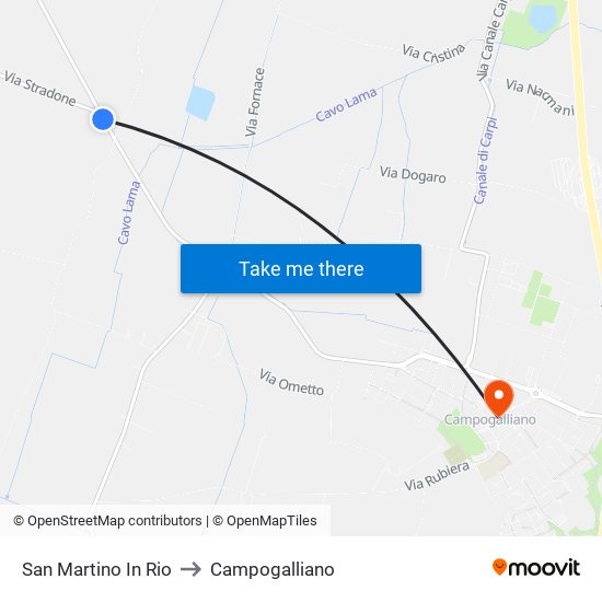 San Martino In Rio to Campogalliano map