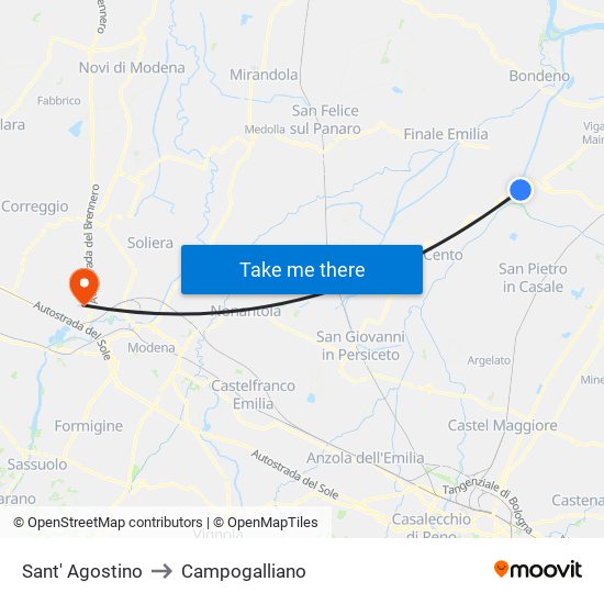 Sant' Agostino to Campogalliano map