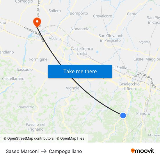 Sasso Marconi to Campogalliano map