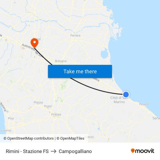 Rimini - Stazione FS to Campogalliano map