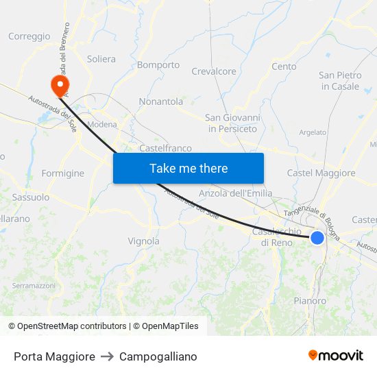 Porta Maggiore to Campogalliano map