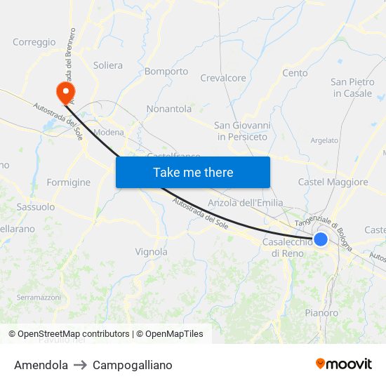 Amendola to Campogalliano map