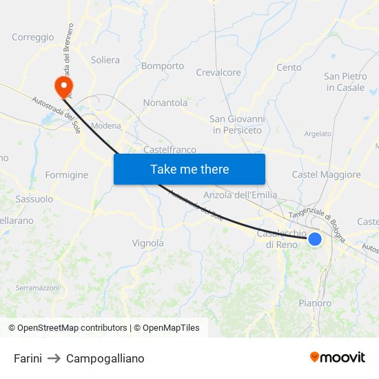 Farini to Campogalliano map