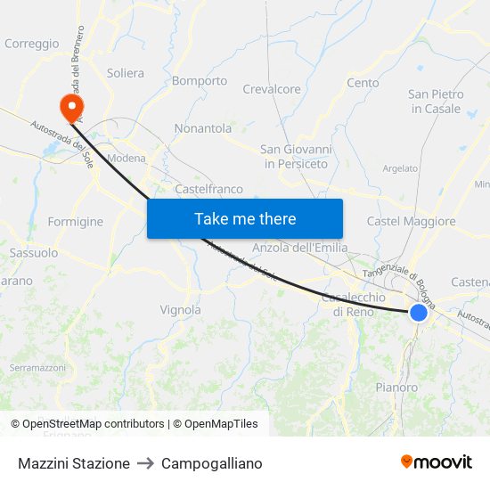 Mazzini Stazione to Campogalliano map