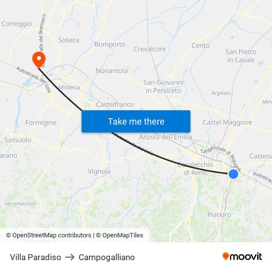 Villa Paradiso to Campogalliano map