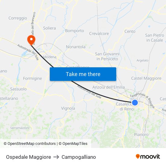 Ospedale Maggiore to Campogalliano map