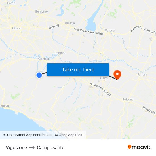 Vigolzone to Camposanto map
