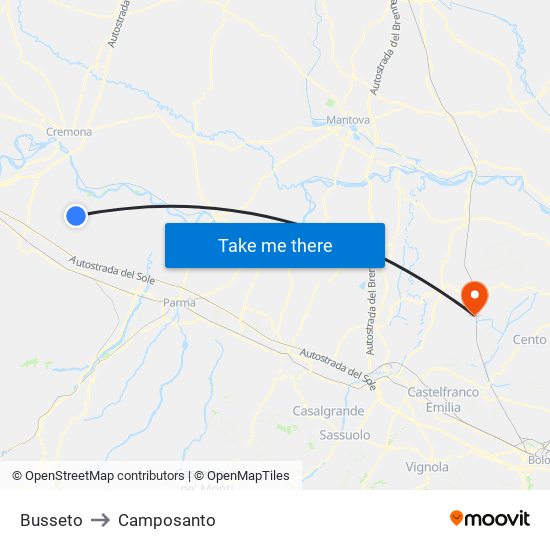 Busseto to Camposanto map