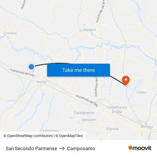 San Secondo Parmense to Camposanto map