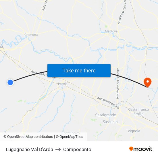 Lugagnano Val D'Arda to Camposanto map