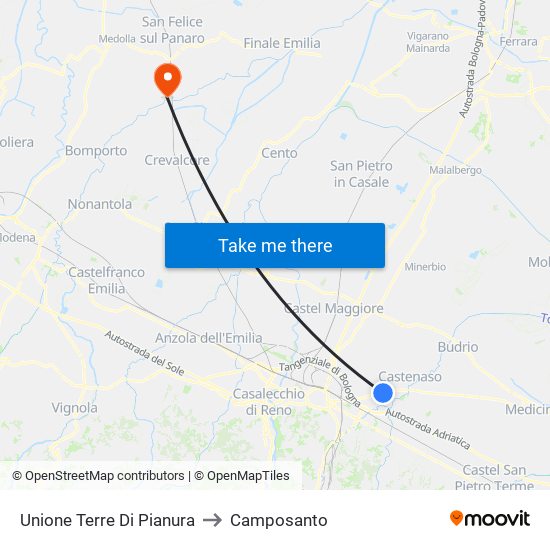 Unione Terre Di Pianura to Camposanto map