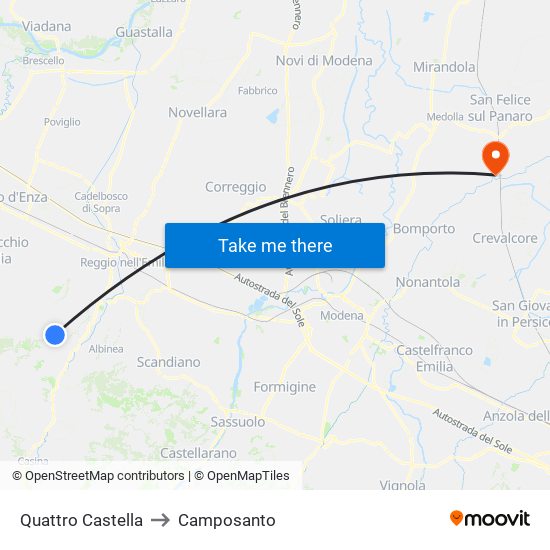 Quattro Castella to Camposanto map