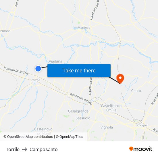 Torrile to Camposanto map